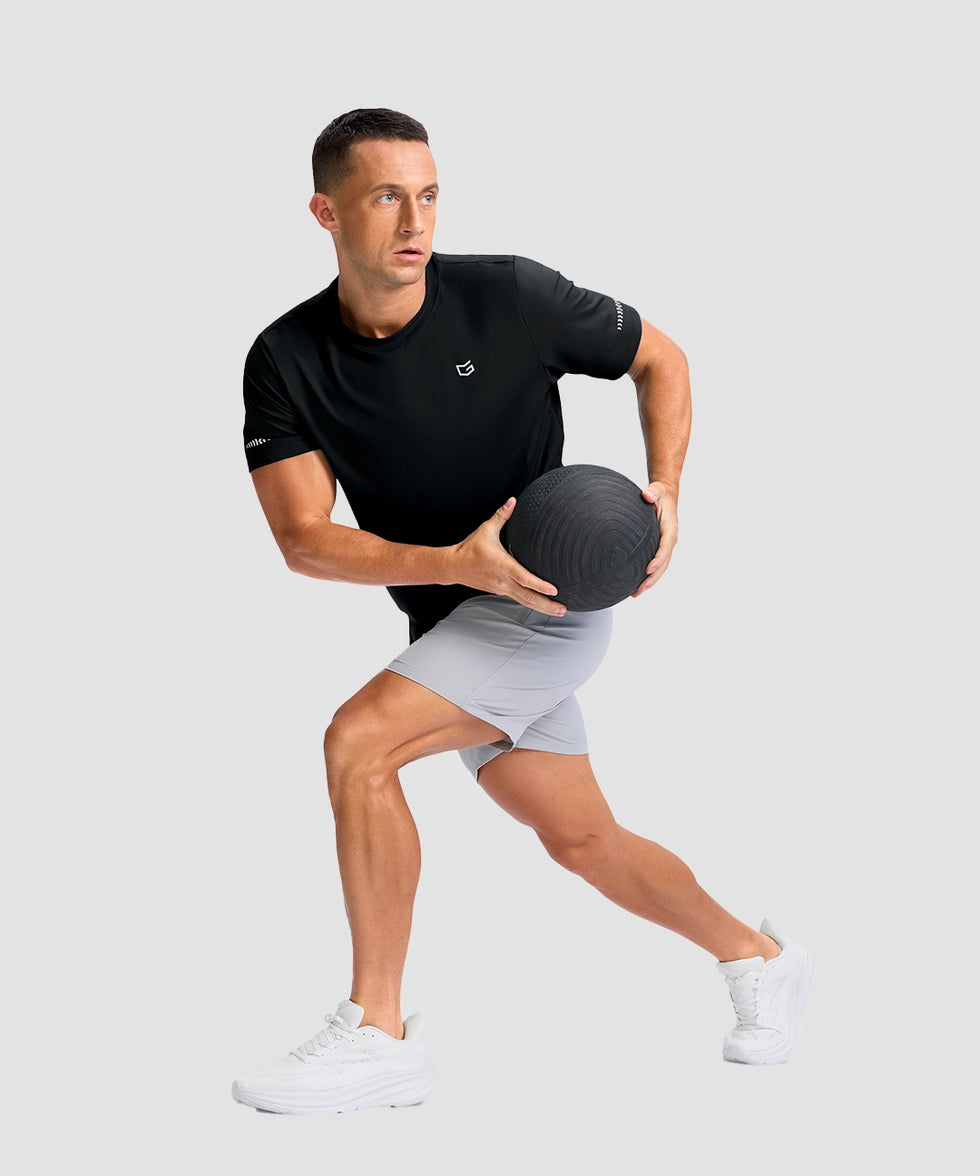 cooling upf 50+ performance t-shirt in black - on model exercise view