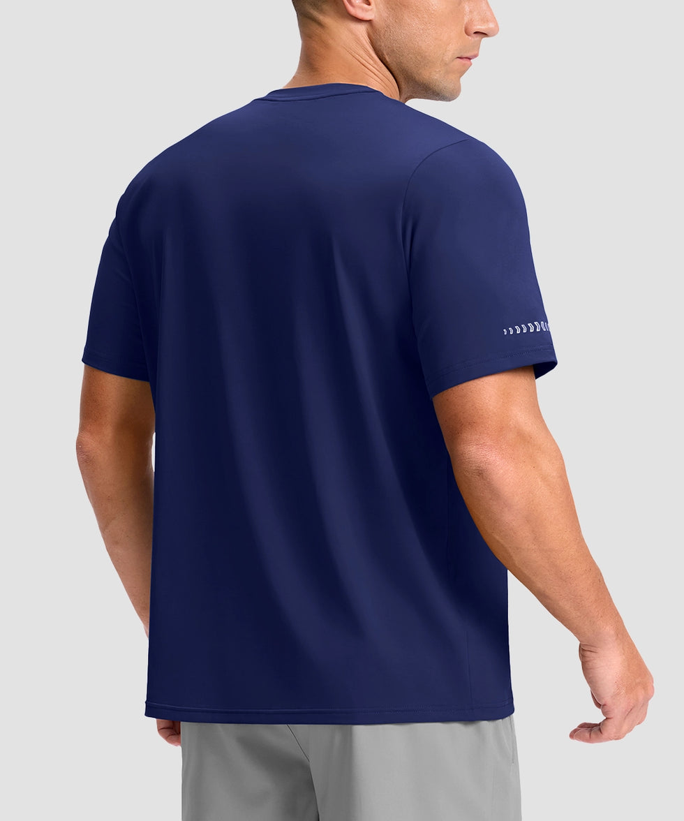 cooling upf 50+ performance t-shirt in deep blue - back view