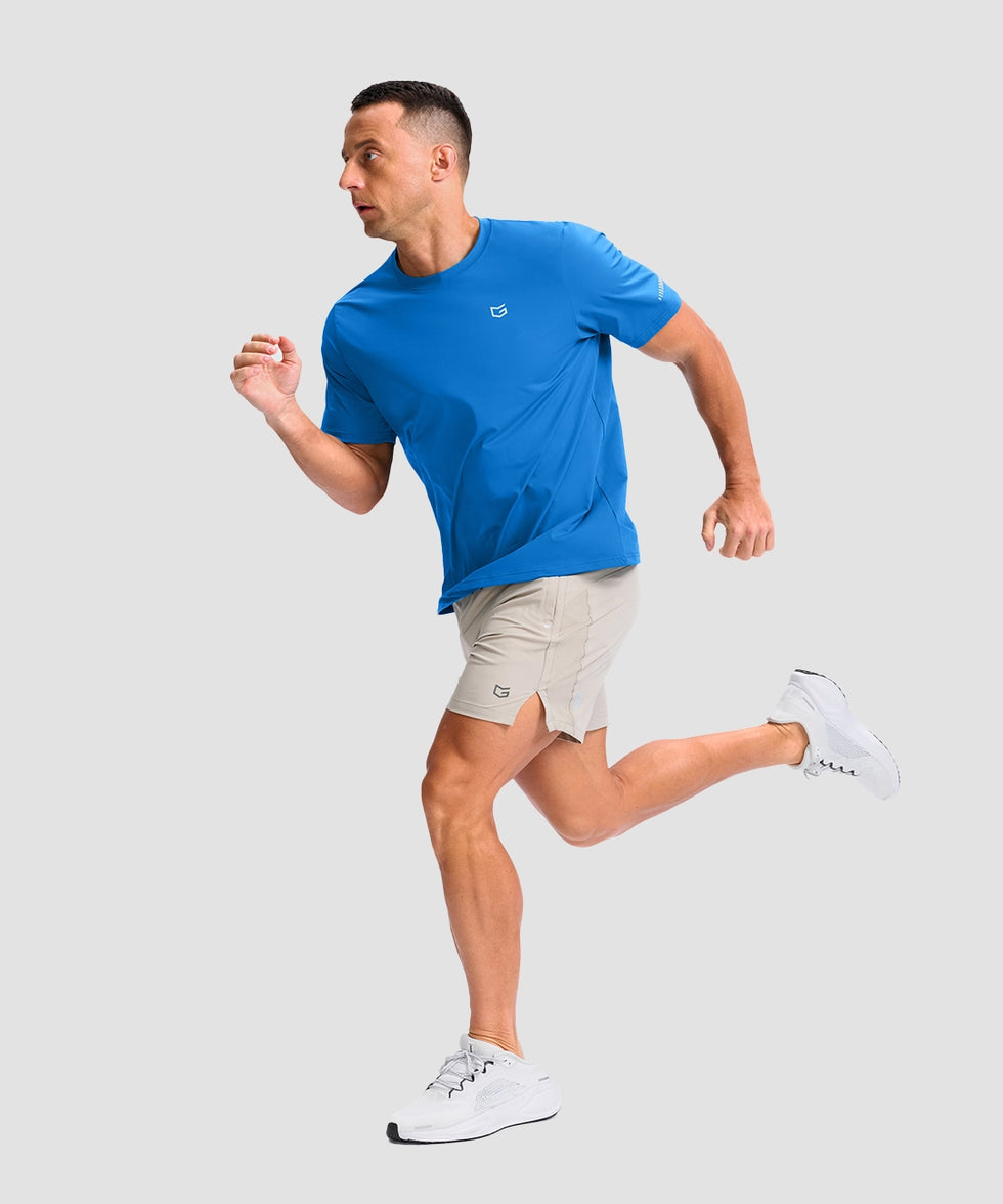 cooling upf 50+ performance t-shirt in dodger blue - on model running view
