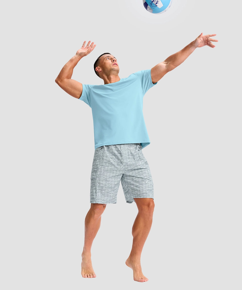 cooling upf 50+ performance t-shirt in mint blue - on model view