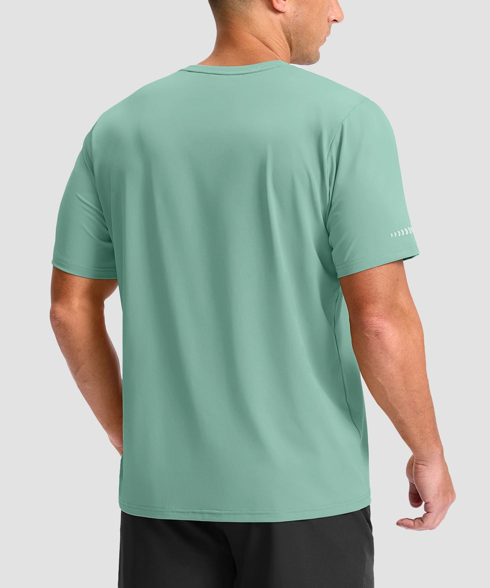 cooling upf 50+ performance t-shirt in mint green - on model back view