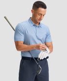 dry fit performance golf polo in blue flower - front view