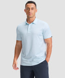 dry fit performance golf polo in blue hexagon - front view