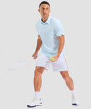 dry fit performance golf polo in blue hexagon - on model view