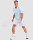 dry fit performance golf polo in blue hexagon - on model view