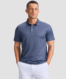 dry fit performance golf polo in blue texture - front view