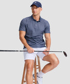 dry fit performance golf polo in blue texture - on model view