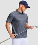 dry fit performance golf polo in deep grey texture - front view