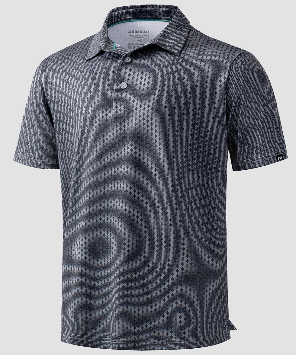 dry fit performance golf polo in deep grey texture - product view