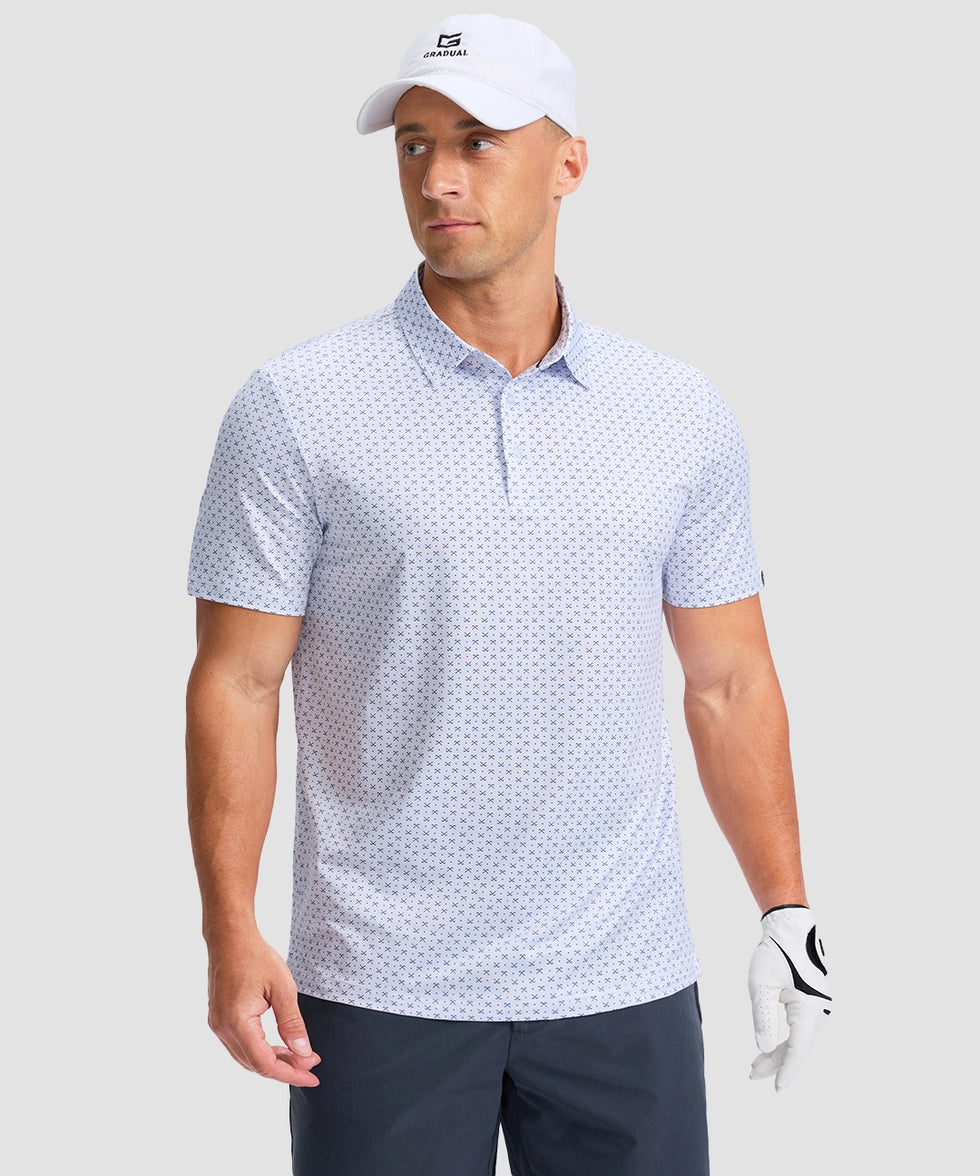 dry fit performance golf polo in golf clubs white - front view