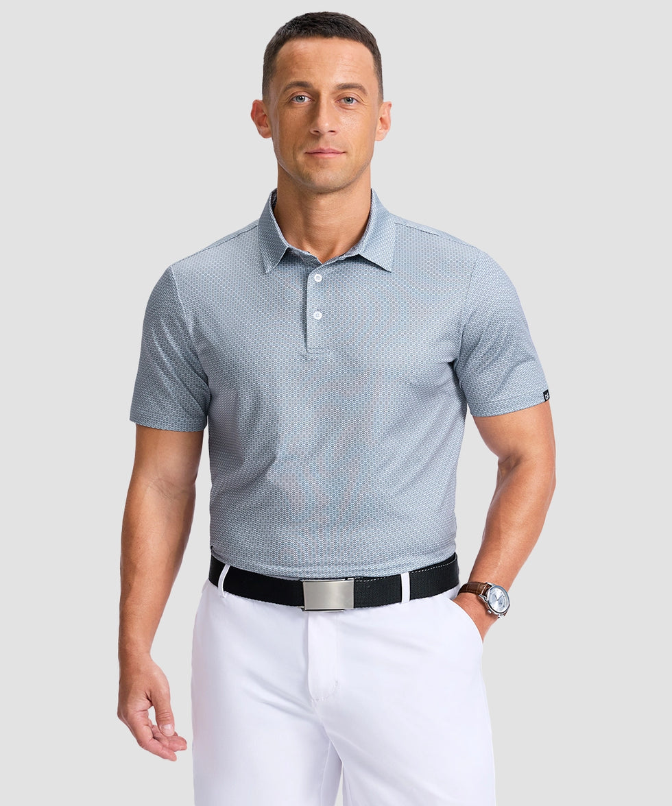 dry fit performance golf polo in mini dumbbell - front view