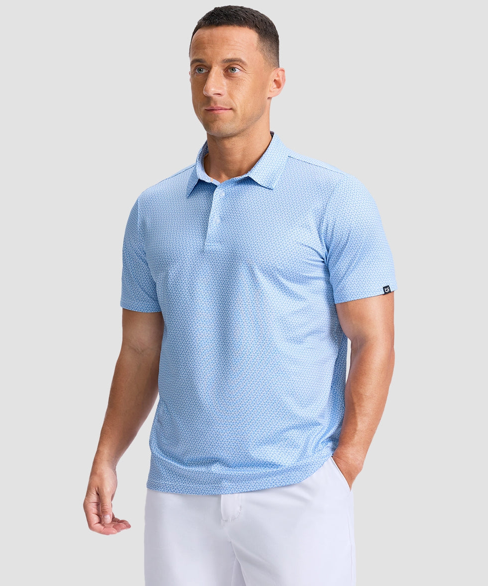dry fit performance golf polo in rhombus blue - front view
