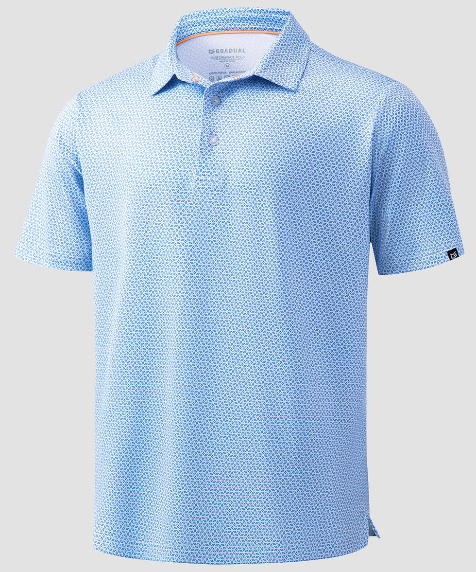 dry fit performance golf polo in rhombus blue - product view