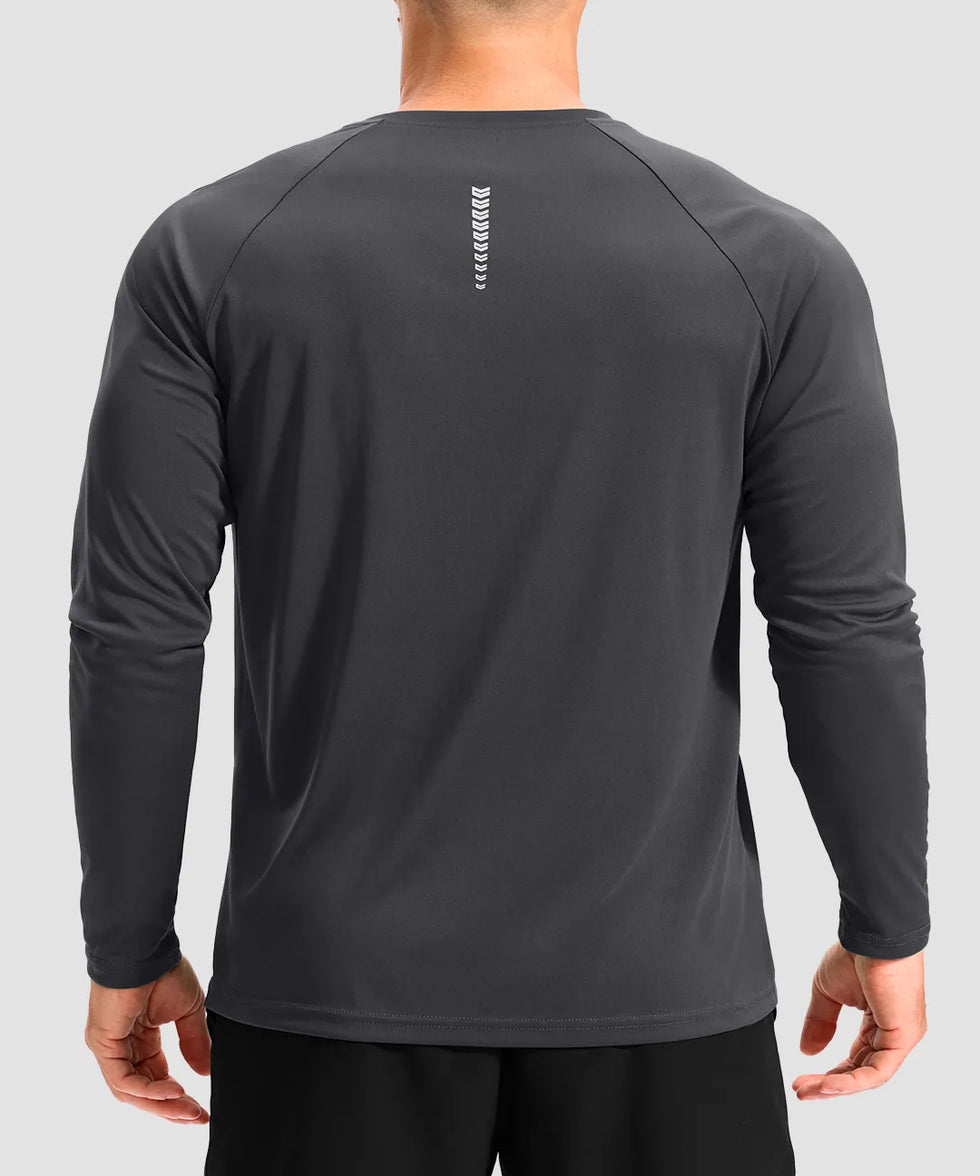 dry fit performance long sleeve in dark gray - back view