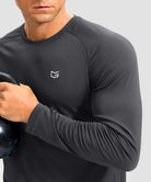dry fit performance long sleeve in dark gray - detail view