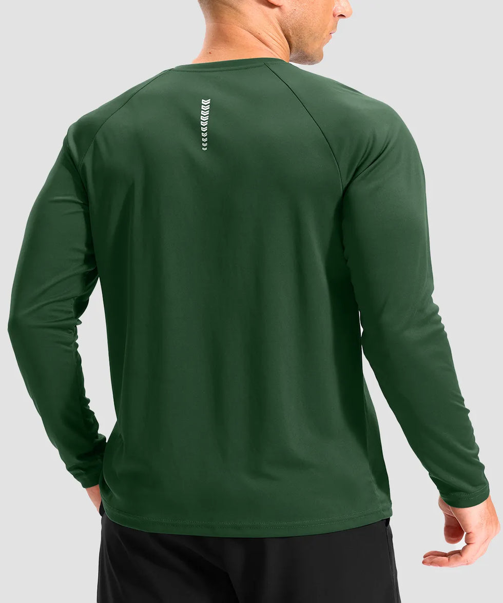 dry fit performance long sleeve in dark green - back view