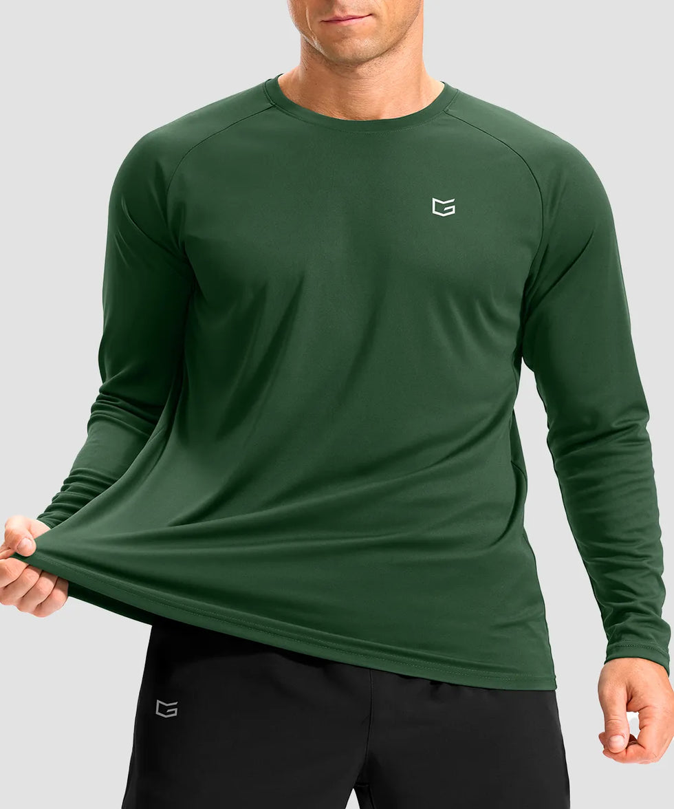 dry fit performance long sleeve in dark green - front view