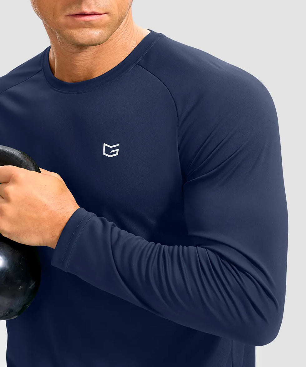 dry fit performance long sleeve in deep navy - detail view