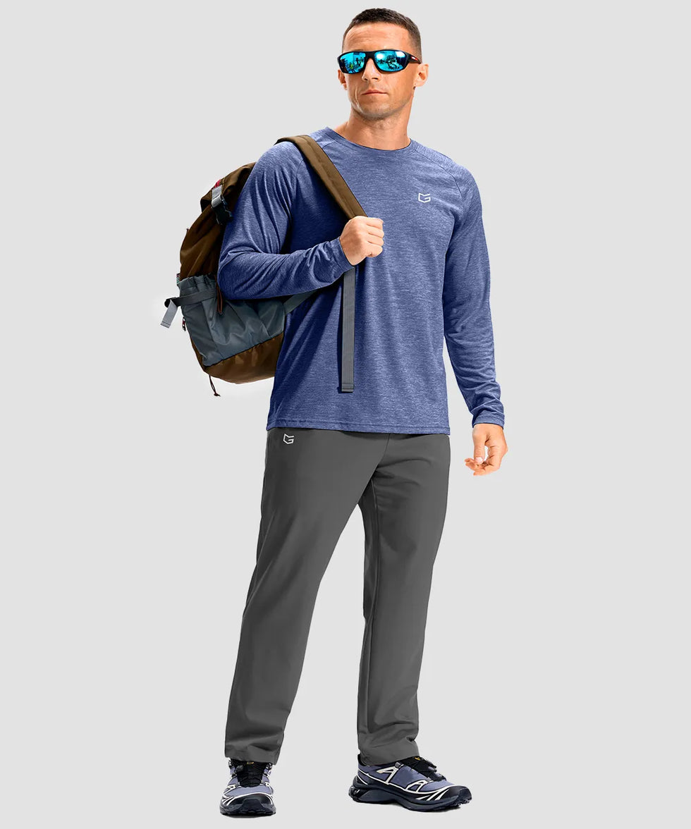 dry fit performance long sleeve in heather blue gray - on model view