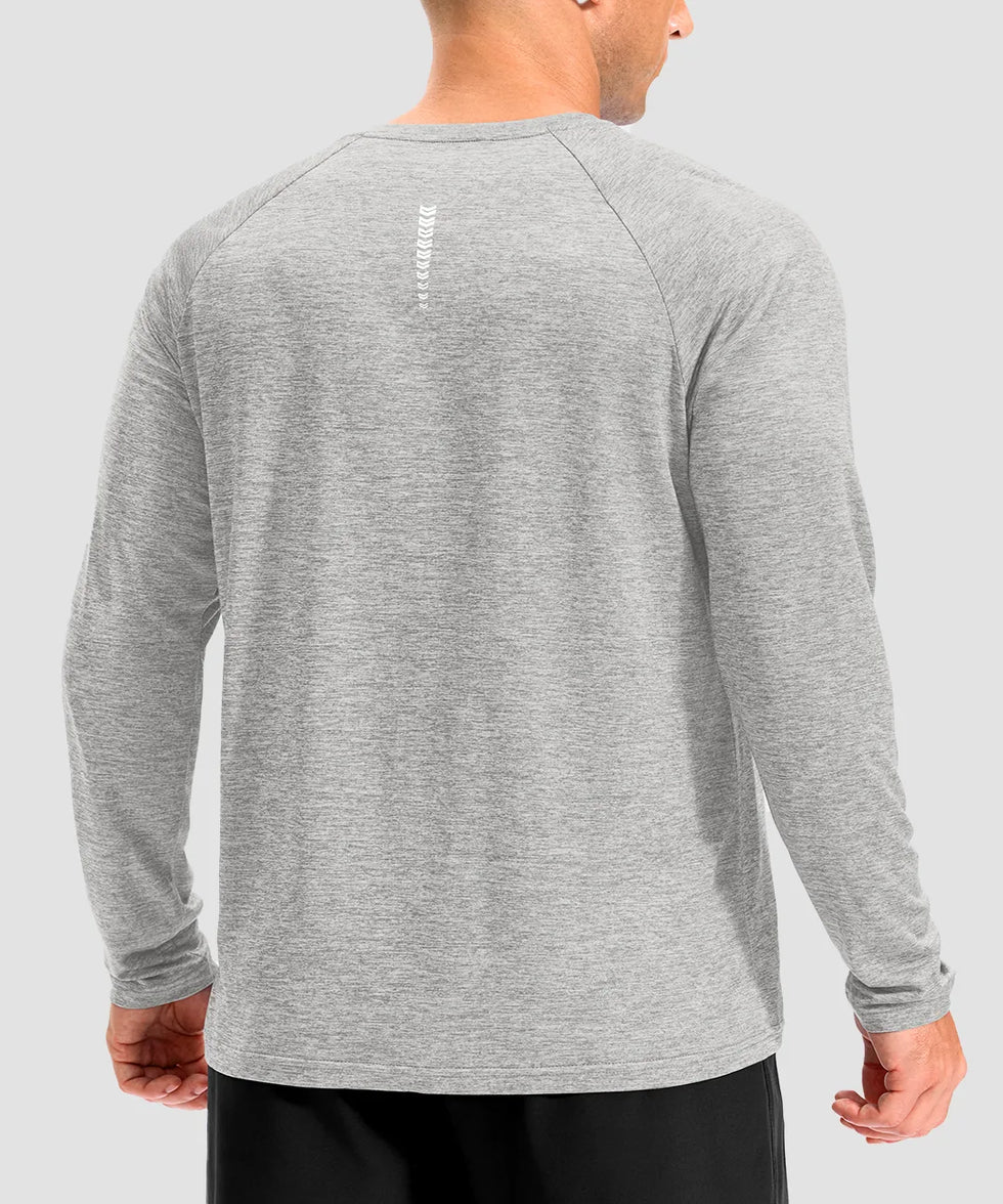 dry fit performance long sleeve in heather light gray - back view