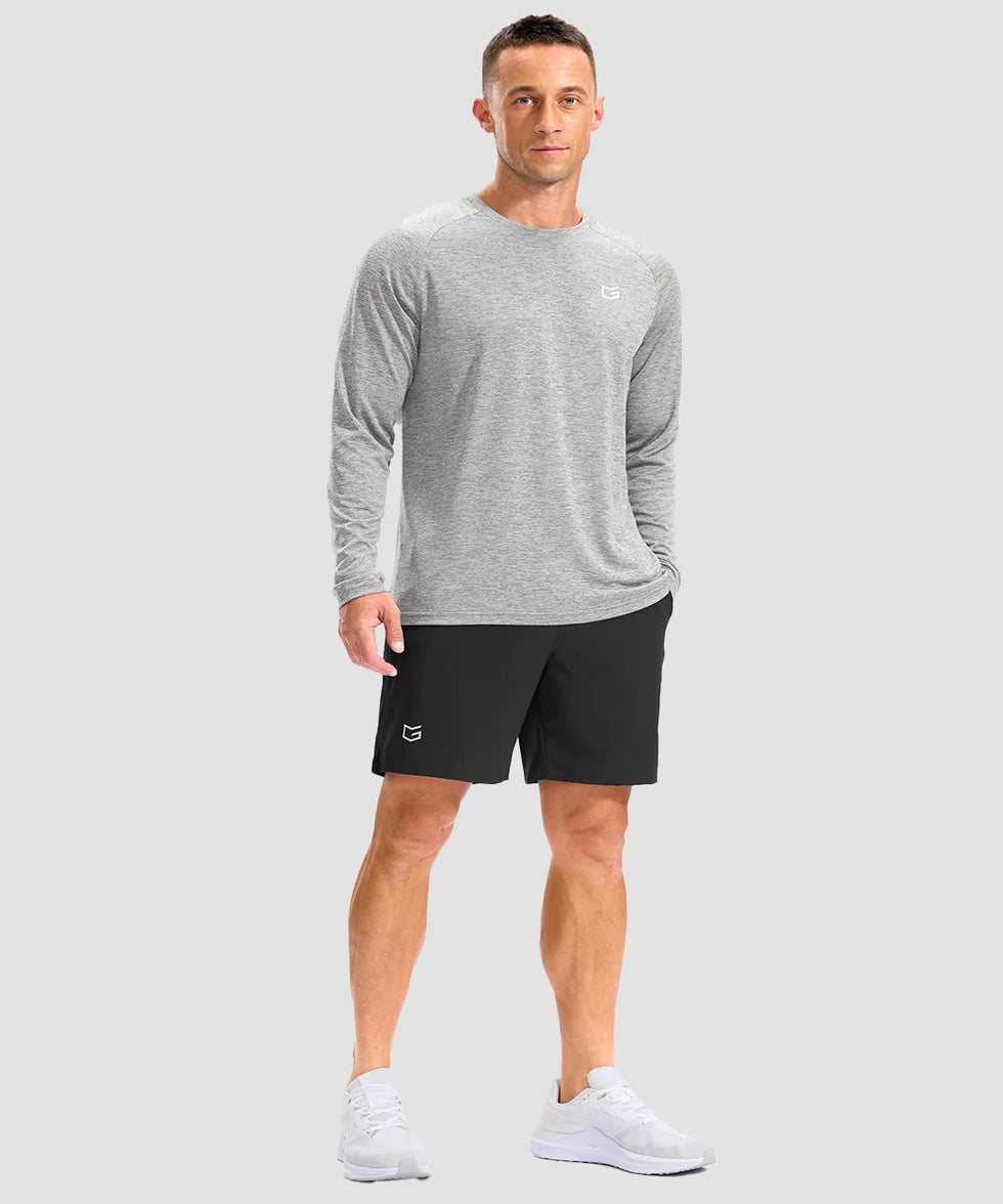 dry fit performance long sleeve in heather light gray - on model view