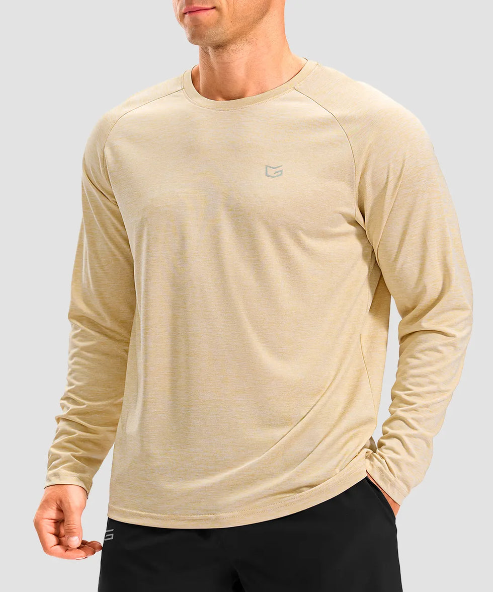 dry fit performance long sleeve in heather oatmeal - front view
