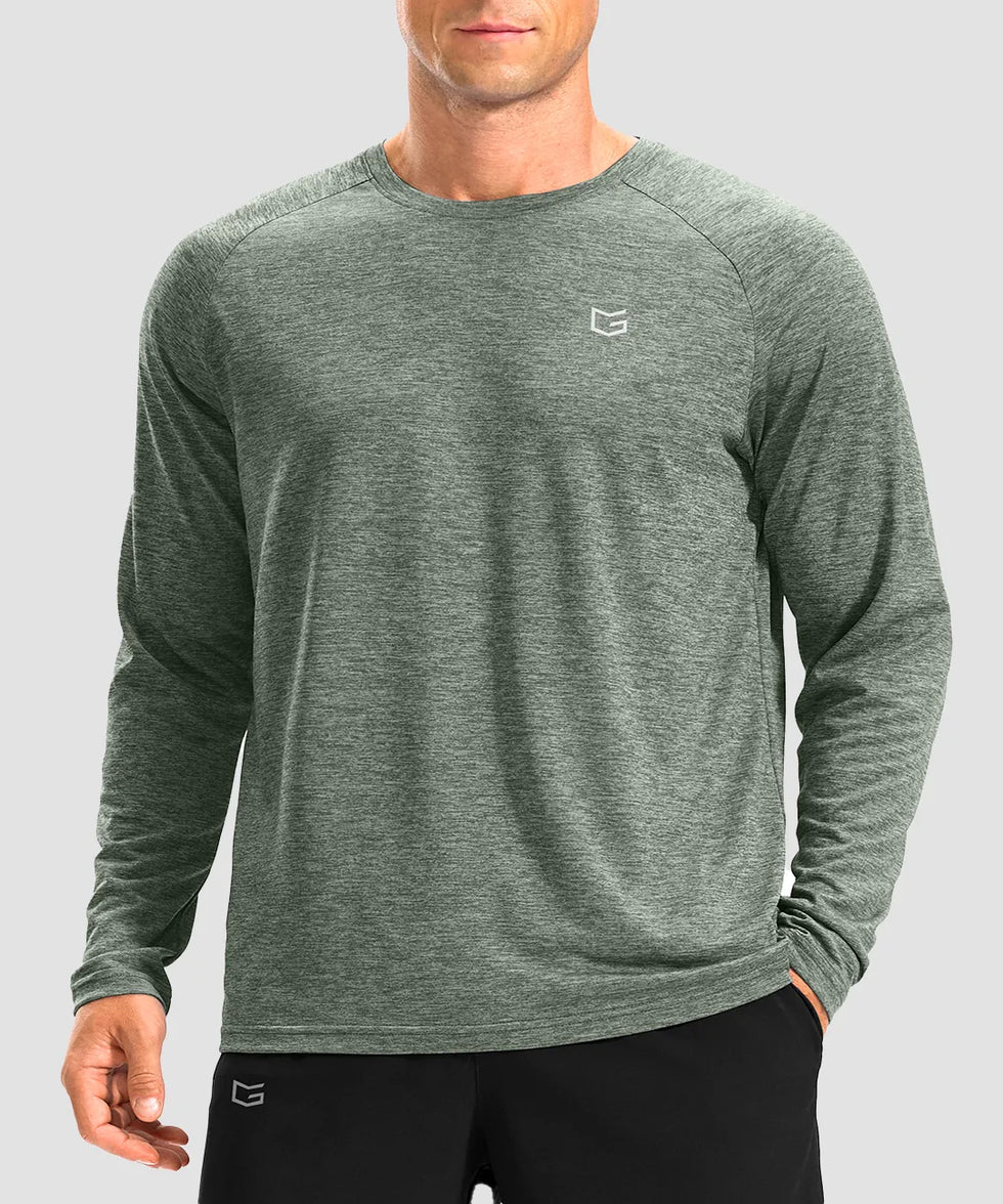 dry fit performance long sleeve in heather sage green - front view