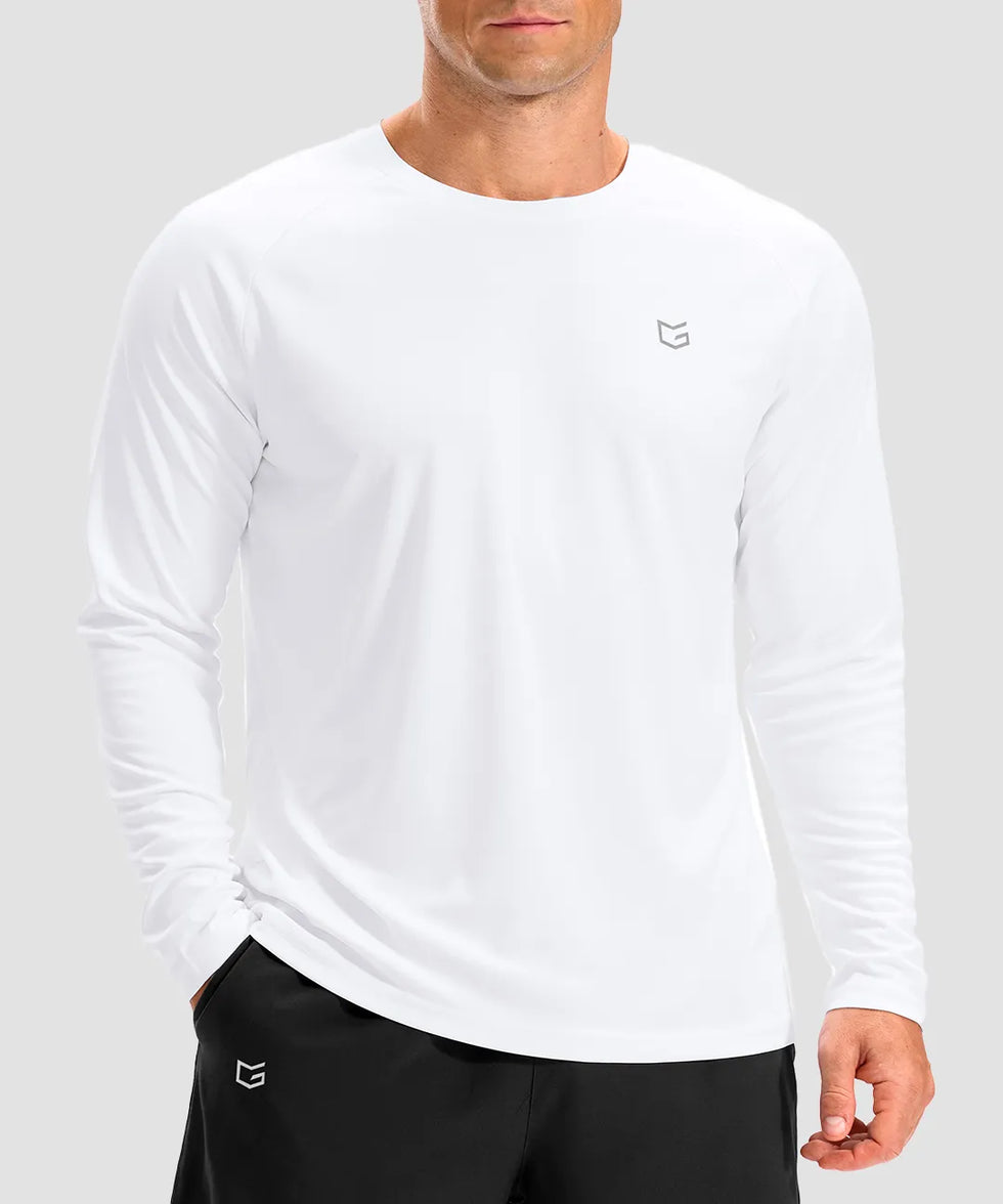 dry fit performance long sleeve in white - front view