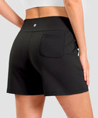 elastic waist bermuda shorts 5" in black - on model back view