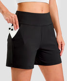 elastic waist bermuda shorts 5" in black - pocket detail view