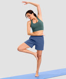 elastic waist bermuda shorts 5" in blue - on model workout view