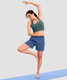 elastic waist bermuda shorts 5" in blue - on model workout view