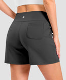 elastic waist bermuda shorts 5" in gray - on model back view