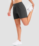 elastic waist bermuda shorts 5" in gray - on model side view