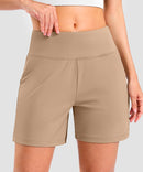 elastic waist bermuda shorts 5" in khaki - front view
