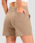elastic waist bermuda shorts 5" in khaki - on model back view