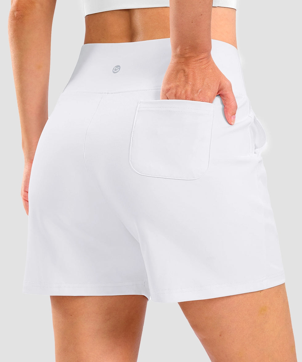 elastic waist bermuda shorts 5" in white - on model back view