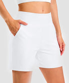elastic waist bermuda shorts 5" in white - pocket detail view