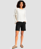 elastic waist bermuda shorts 7" in black - on model view