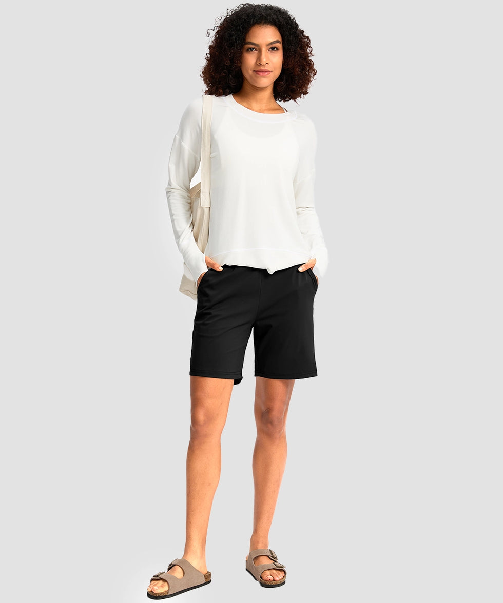 elastic waist bermuda shorts 7" in black - on model view