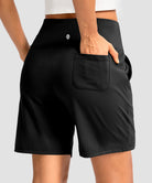 elastic waist bermuda shorts 7" in black - on model back view