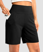 elastic waist bermuda shorts 7" in black - pocket detail view