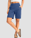 elastic waist bermuda shorts 7" in blue - on model front view