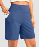 elastic waist bermuda shorts 7" in blue - pocket detail view