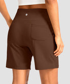 elastic waist bermuda shorts 7" in brown - on model back view