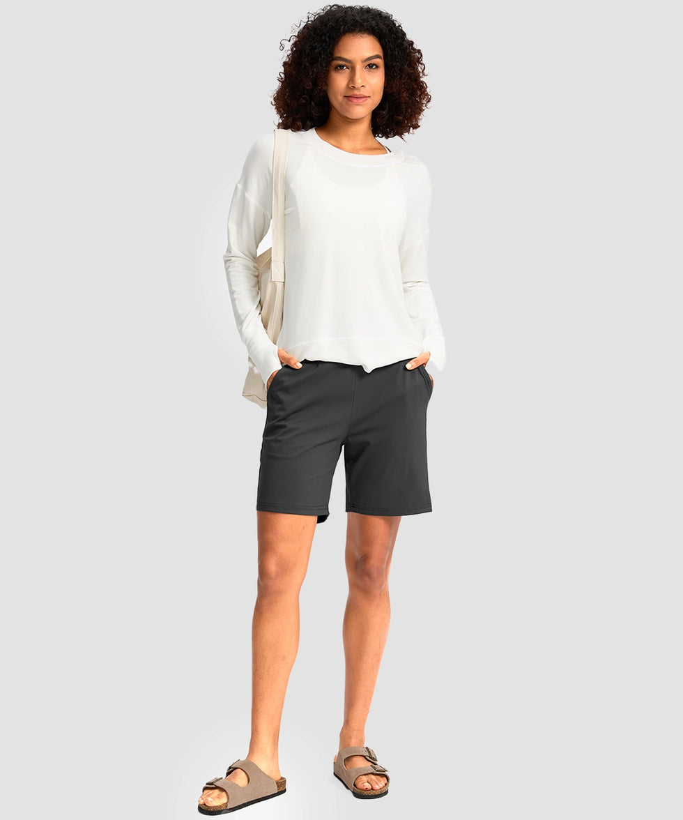 elastic waist bermuda shorts 7" in gray - on model view