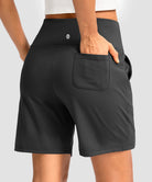 elastic waist bermuda shorts 7" in gray - on model back view