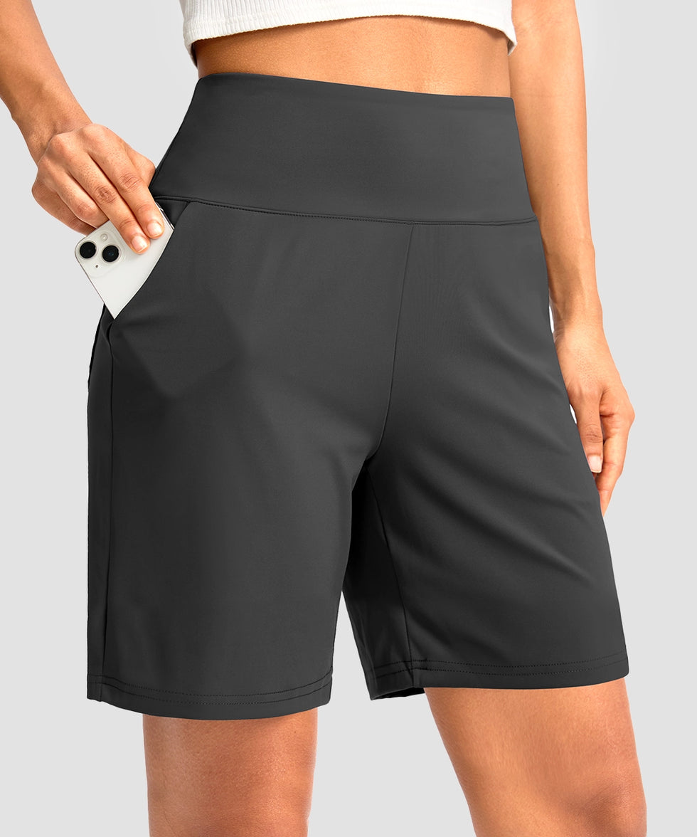 elastic waist bermuda shorts 7" in gray - pocket detail view