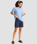 elastic waist bermuda shorts 7" in navy - on model view