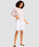 elastic waist bermuda shorts 7" in white - on model view